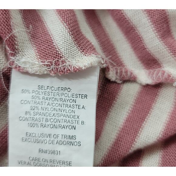Jolt Pink Striped Hi Low Hem Knit Top XS Lightweight Lace Back Insert Soft Flowy - Picture 6 of 6